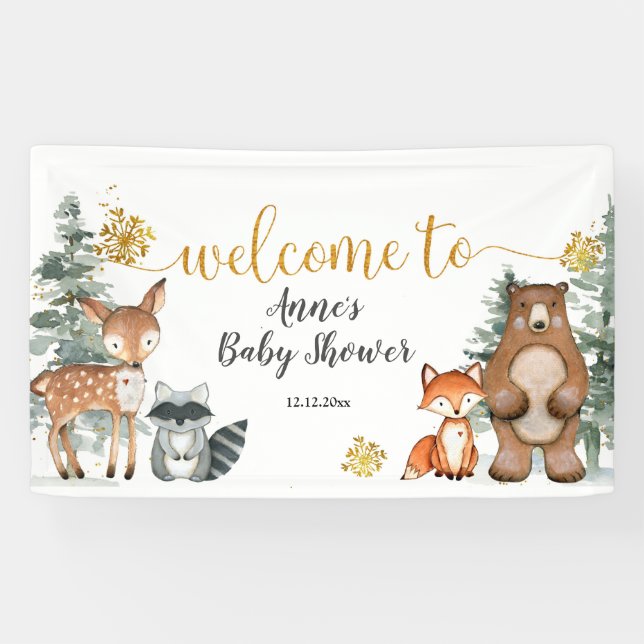 Winter Woodland Forest Baby Shower Party Banner (Horizontal)