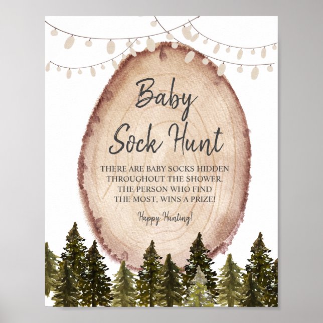 Winter Woodland Forest Baby Sock Hunt Poster (Front)