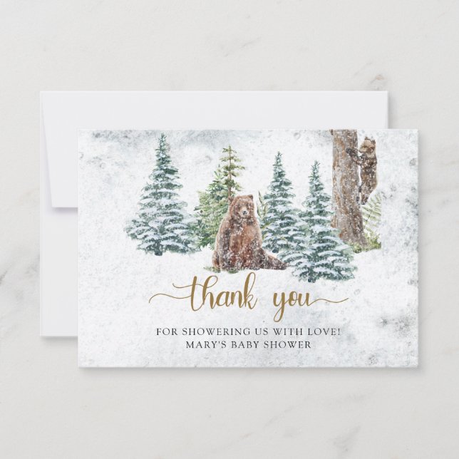 Winter woodland forest bear thank you card (Front)