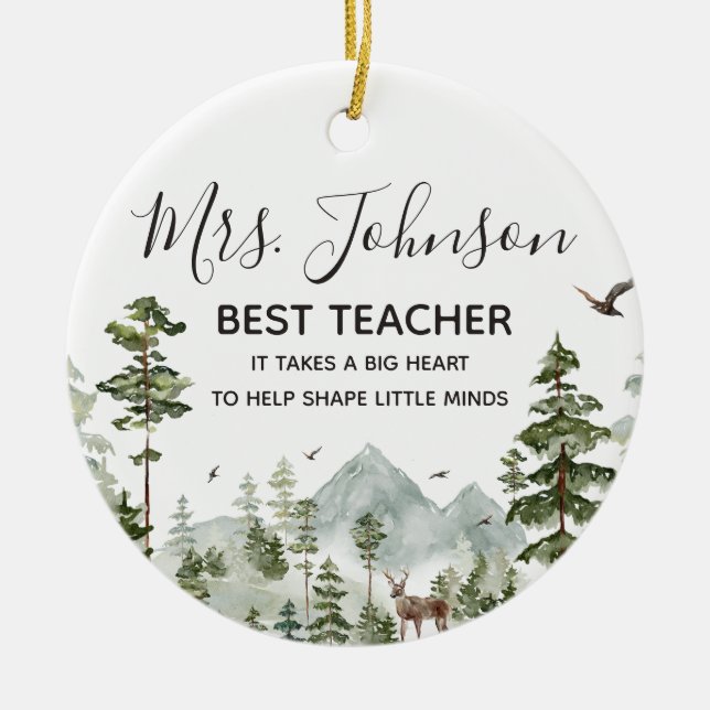 Winter Woodland Forest Best Teacher Ceramic Tree Decoration (Front)