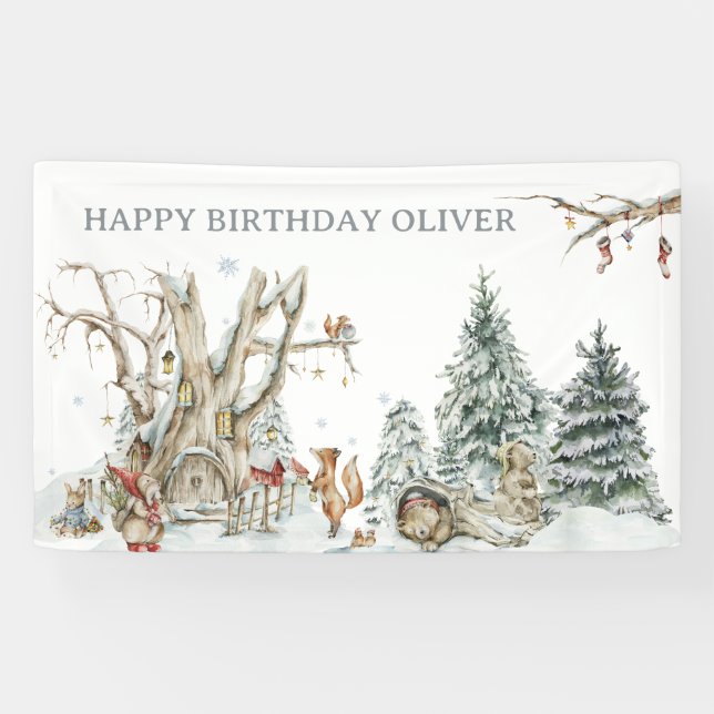 Winter Woodland Forest | Birthday Welcome Banner (Horizontal)