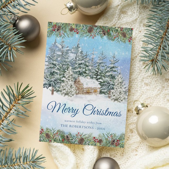 Winter Woodland Forest Christmas Cabin Holiday Card (Creator Uploaded)