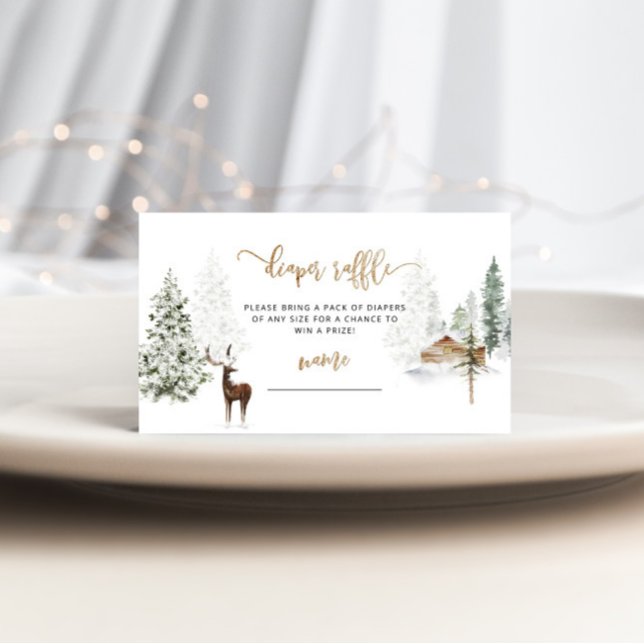 Winter woodland forest deer diaper raffle ticket enclosure card (Creator Uploaded)