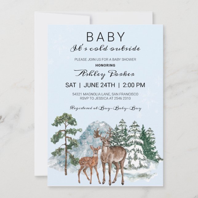 Winter Woodland Forest Deer Invitation (Front)