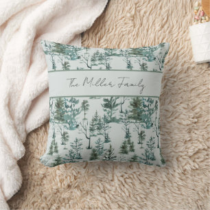 Winter Woodland Forest Green Holiday Family Memory Cushion