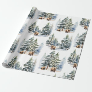 Winter Woodland Forest Grizzly Bear Family Holiday Wrapping Paper