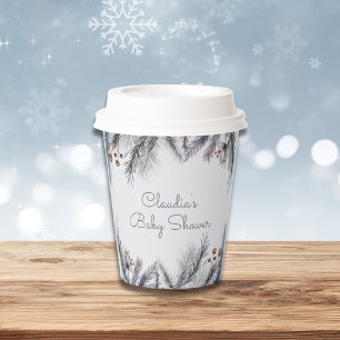 Winter Woodland Forest Modern Script Baby Shower Paper Cups