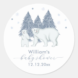 Winter Woodland Forest Polar Bear Baby Shower Classic Round Sticker