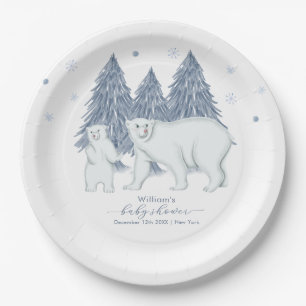 Winter Woodland Forest Polar Bear Baby Shower  Paper Plate