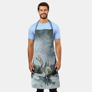 Winter Woodland Forest Stag Deer Night Sky Apron