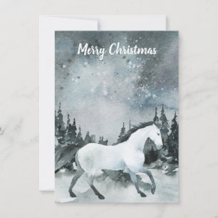 Winter Woodland Forest White Horse Merry Christmas Card
