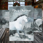 Winter Woodland Forest White Horse Merry Christmas Holiday Card<br><div class="desc">A watercolor painted merry Christmas card featuring a white horse against a borealis night woodland forest sky.</div>