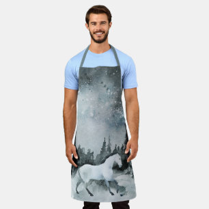 Winter Woodland Forest White Horse Night Sky Apron