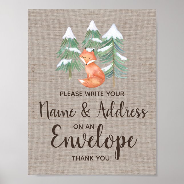 Winter Woodland Fox Address An Envelope Sign (Front)