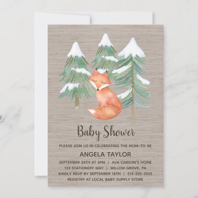 Winter Woodland Fox Baby Shower Invitation (Front)
