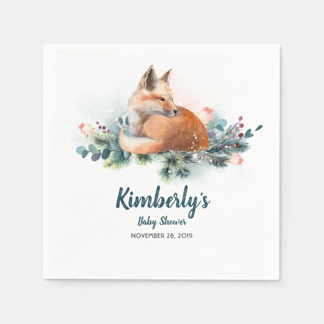 Winter Woodland Fox Baby Shower Napkin (Front)