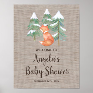 Winter Woodland Fox Baby Shower Welcome Poster