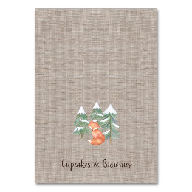 Winter Woodland Fox Buffet Food Labels Table Number (Front)