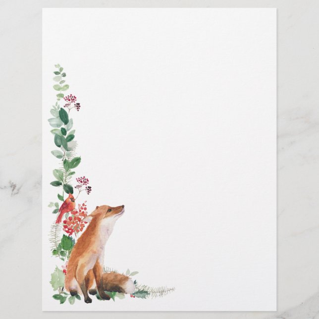 Winter Woodland Fox Christmas New Year  Custom Letterhead (Front)