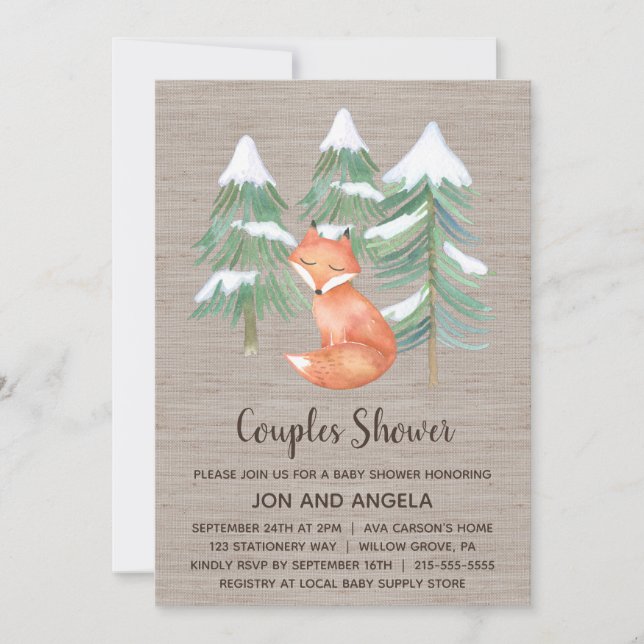 Winter Woodland Fox Couples Baby Shower Invitation (Front)