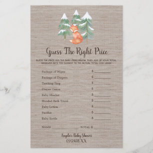 Winter Woodland Fox Guess the Right Price Game Flyer