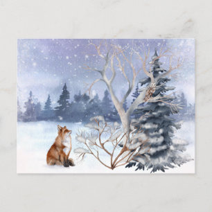 Winter Woodland Fox & Owl Holiday Postcard