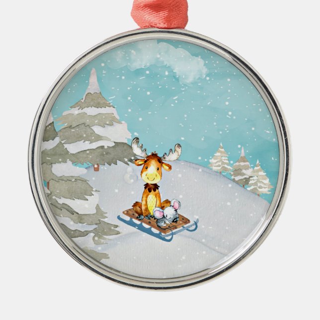 Winter Woodland Friends - Animal Illustration Metal Tree Decoration (Front)