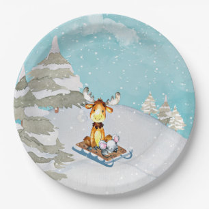 Winter Woodland Friends - Animal Illustration Paper Plate