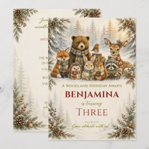 Winter Woodland Friends Cosy Forest Birthday Invitation