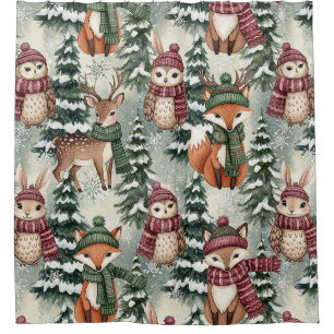 Winter Woodland Friends – Cute Animals Shower Curtain