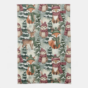 Winter Woodland Friends – Cute Animals Tea Towel
