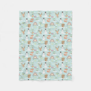 Winter Woodland Friends – Cute Holiday Pattern Fleece Blanket
