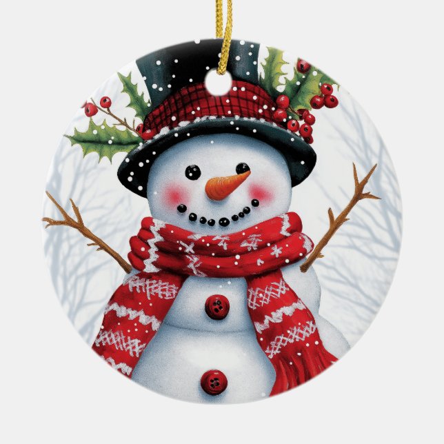 Winter Woodland Friends | Festive Snowman Ceramic Tree Decoration (Front)