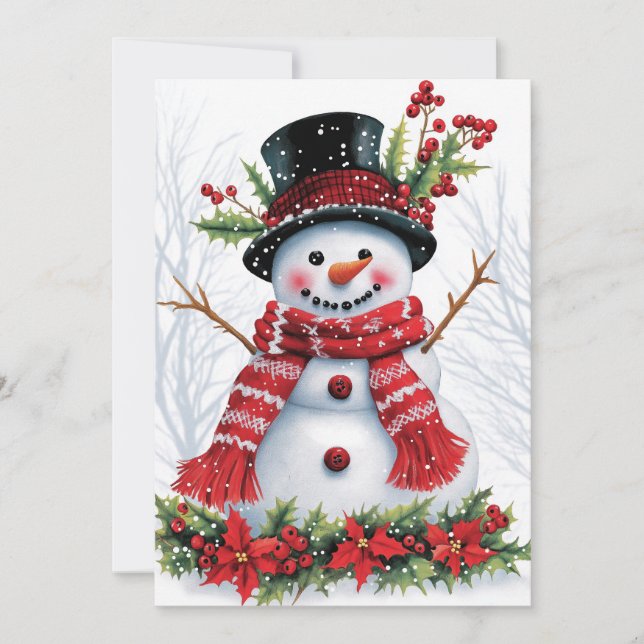 Winter Woodland Friends | Festive Snowman Holiday Card (Front)
