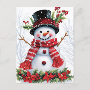 Winter Woodland Friends   Festive Snowman Holiday Postcard