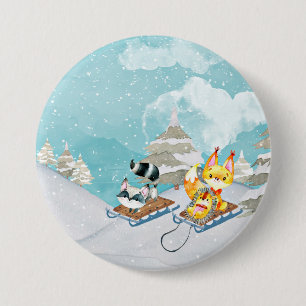 Winter Woodland Friends -Fox Hedgehog Illustration 7.5 Cm Round Badge