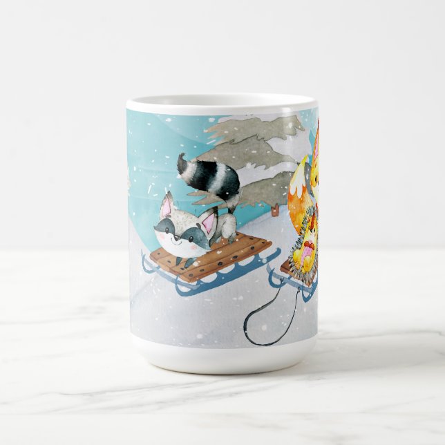 Winter Woodland Friends -Fox Hedgehog Illustration Coffee Mug (Center)
