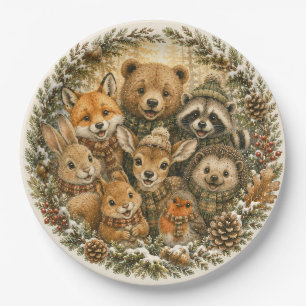 Winter Woodland Friends Wreath Birthday Portrait Paper Plate
