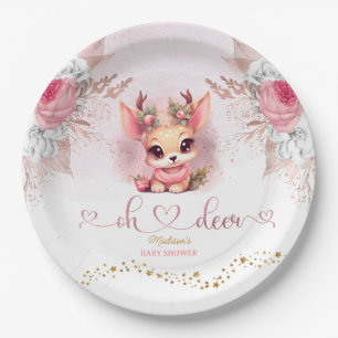 Winter Woodland Girl Baby Shower Paper Plate