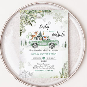 Winter Woodland Green Truck Baby Shower  Invitation