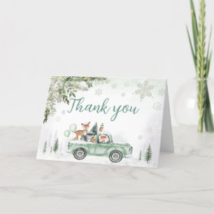 Winter Woodland Green Truck Baby Shower  Thank You Card