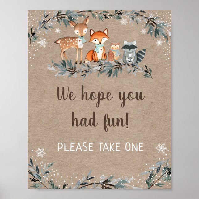 Winter Woodland Greenery Baby Shower Favour Poster (Front)