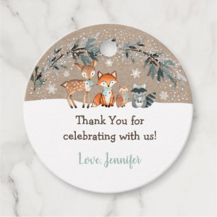 Winter Woodland Greenery Baby Shower Favour Tags