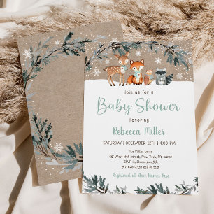 Winter Woodland Greenery Baby Shower Invitation