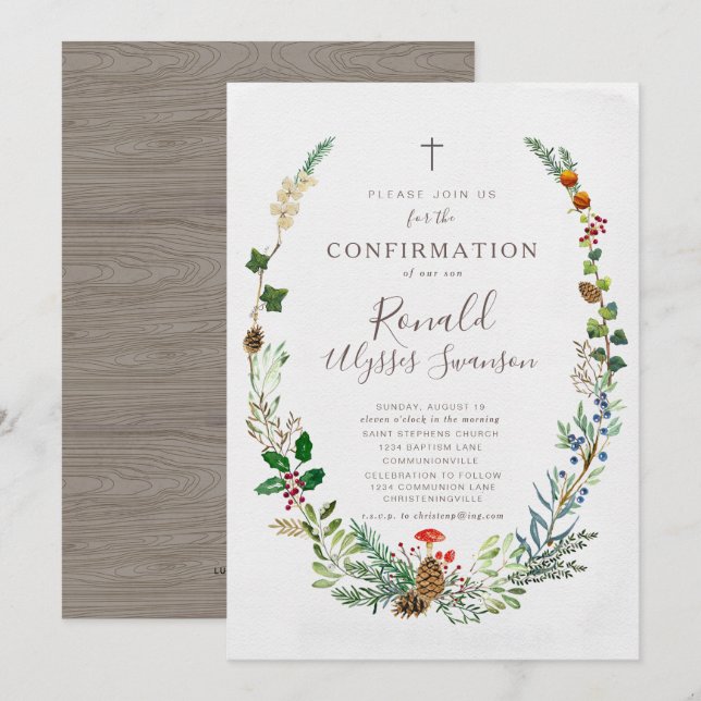 Winter Woodland Greenery Confirmation Invitation (Front/Back)