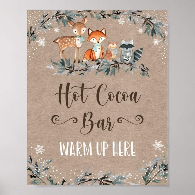 Winter Woodland Greenery Hot Cocoa Bar Sign (Front)