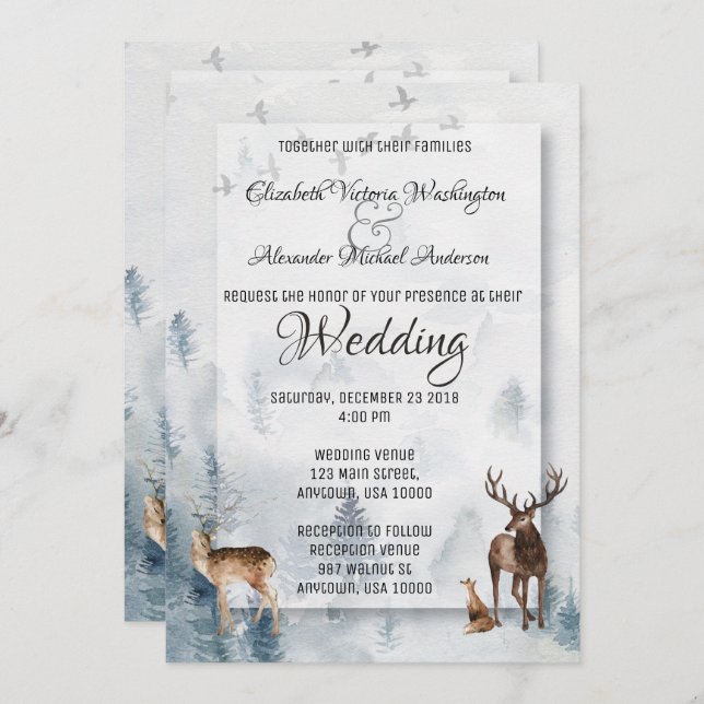 Winter Woodland Holiday Wedding Invitation (Front/Back)