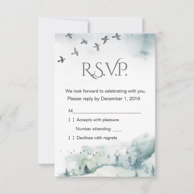 Winter Woodland Holiday Wedding RSVP Card (Front)