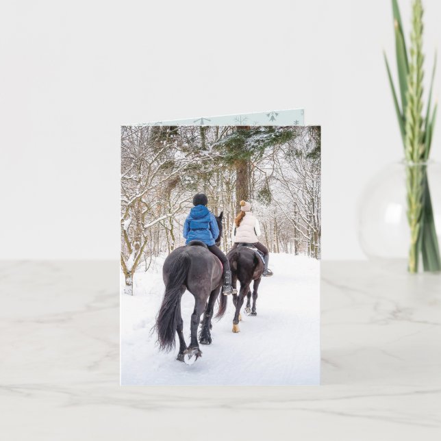 Winter Woodland Horse Riders Christmas Card (Front)