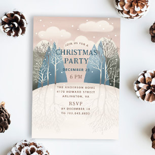 Winter woodland landscape. Christmas holiday party Invitation